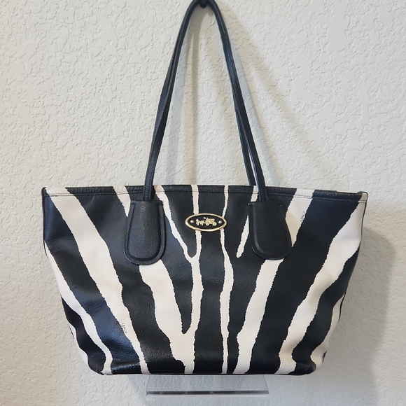 Coach Christie Carryall Black and White Zebra Print Tote Bag Authentic - Picture 1 of 16